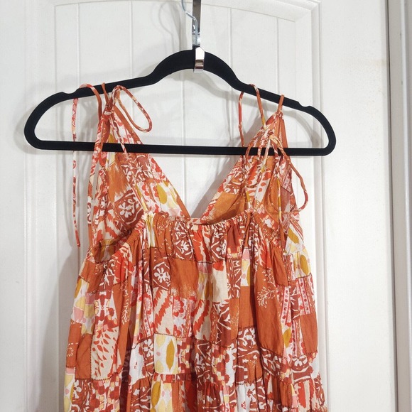 Free People Patch It Up Trapeze Slip Dress Womens S Orange Floral Sleeveless New - Picture 4 of 8